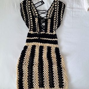 Crochet Striped Lace Up Mini Dress
